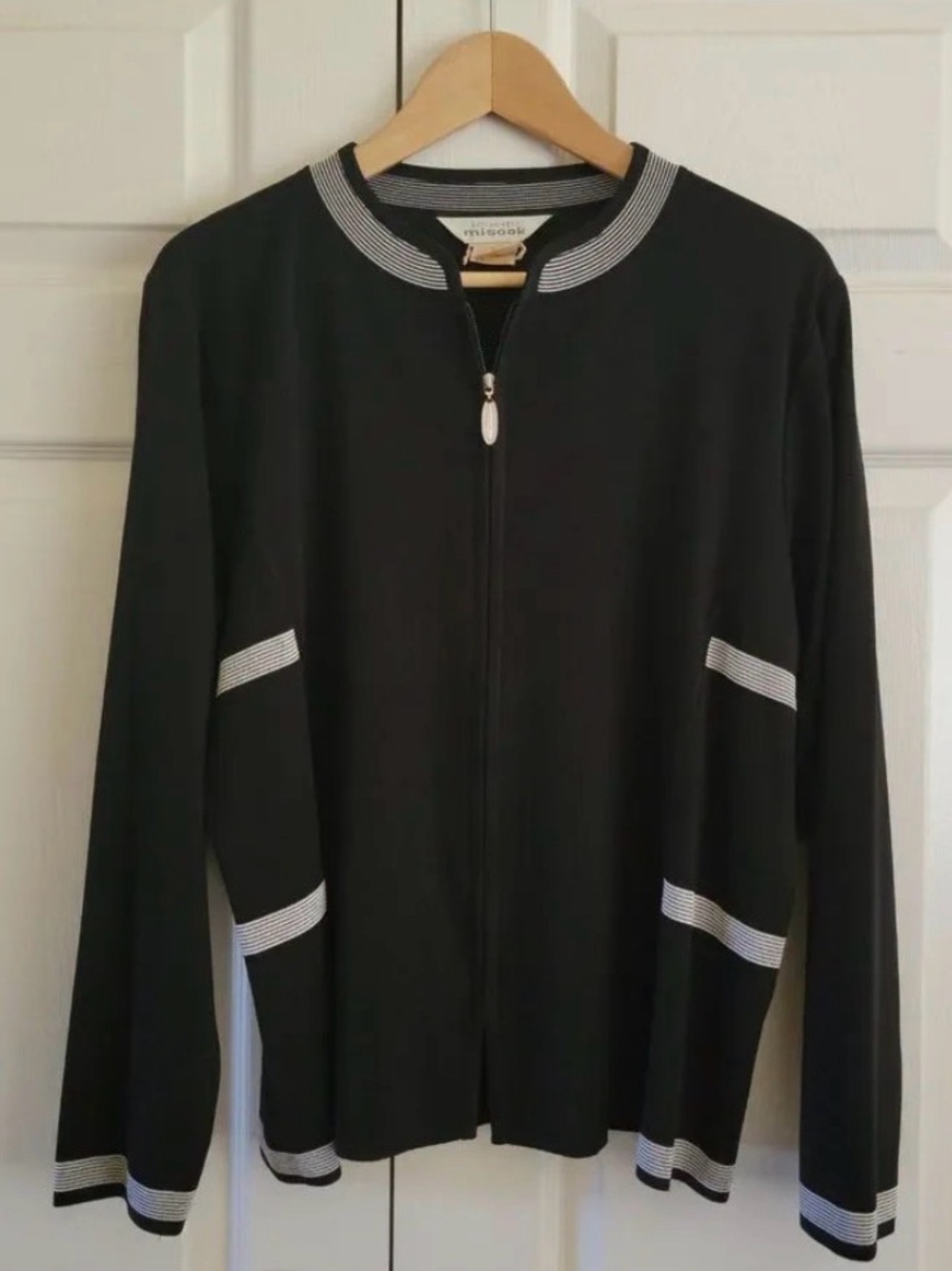 Vintage Exclusively Misook Black w/Full Zip Jacket with White Stripe Trim